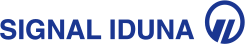 Das Bild zeigt das Logo von Signal Iduna mit dem Wort "SIGNAL IDUNA" in blauer Schrift und einem stilisierten blauen Symbol rechts daneben.